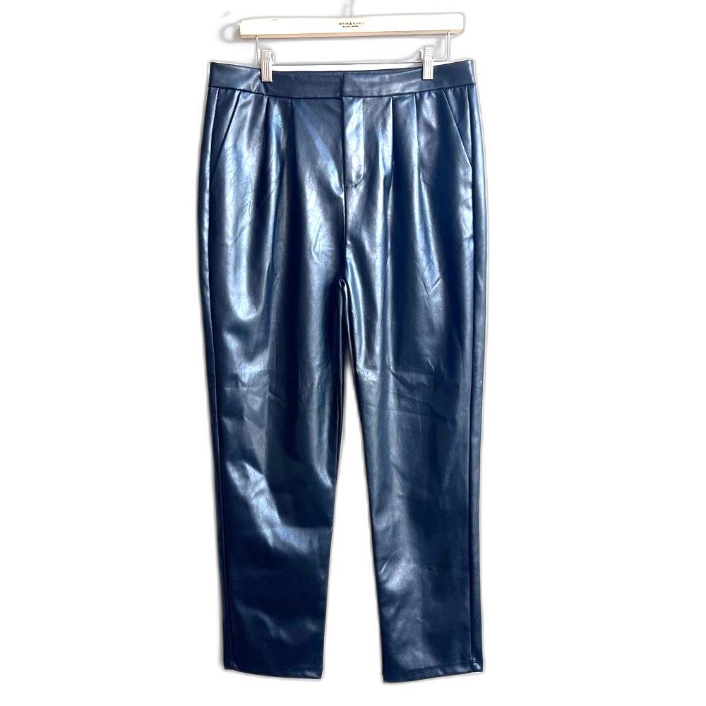 Y2K Shinestar Women Black Faux Leather Pants L highwaisted soft whimsgoth grunge